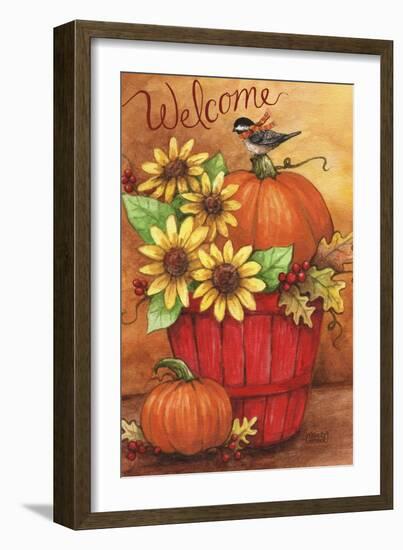 Sunflower And Pumpkin Red Basket Welcome 2-Melinda Hipsher-Framed Giclee Print