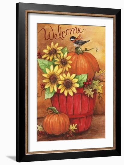 Sunflower And Pumpkin Red Basket Welcome 2-Melinda Hipsher-Framed Giclee Print