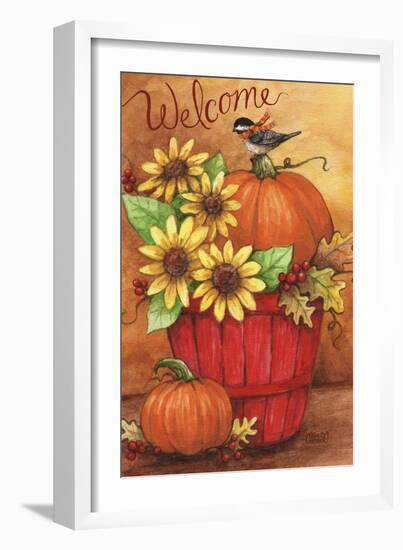 Sunflower And Pumpkin Red Basket Welcome 2-Melinda Hipsher-Framed Giclee Print