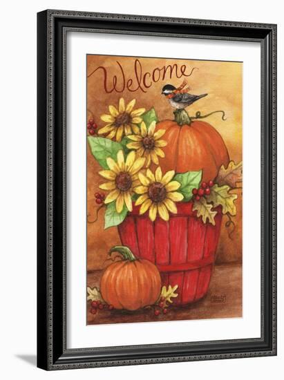 Sunflower And Pumpkin Red Basket Welcome 2-Melinda Hipsher-Framed Giclee Print