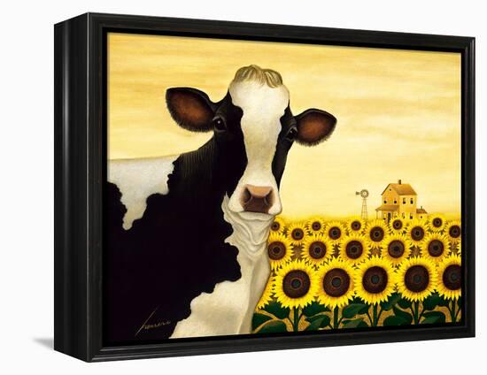 Sunflower Cow-Lowell Herrero-Framed Stretched Canvas