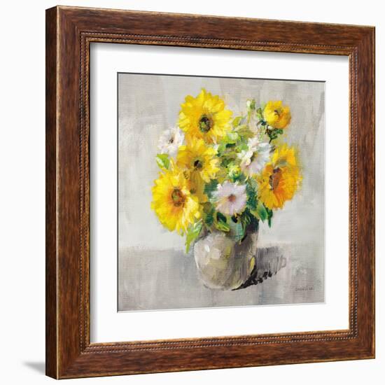 Sunflower Still Life I on Gray-Danhui Nai-Framed Art Print