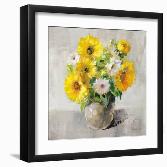 Sunflower Still Life I on Gray-Danhui Nai-Framed Art Print
