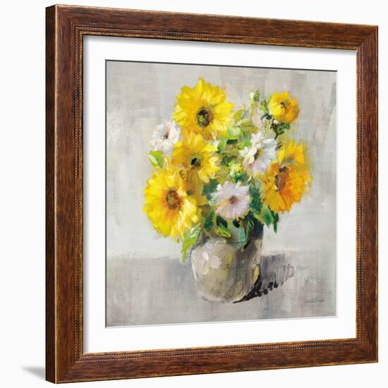 Sunflower Still Life I on Gray-Danhui Nai-Framed Art Print