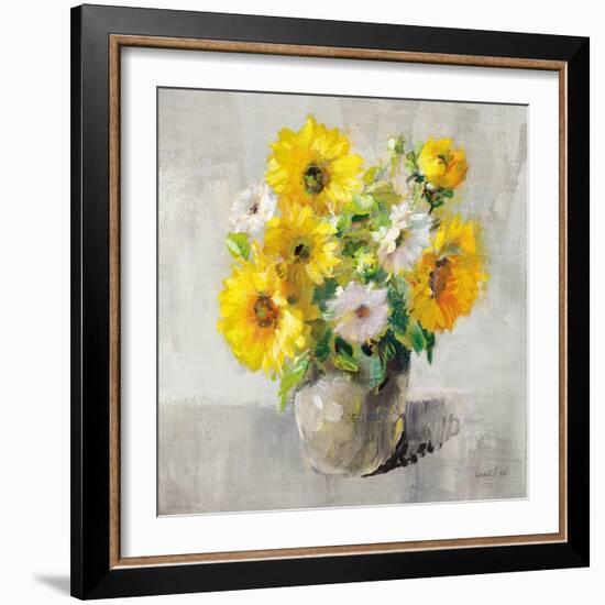 Sunflower Still Life I on Gray-Danhui Nai-Framed Art Print