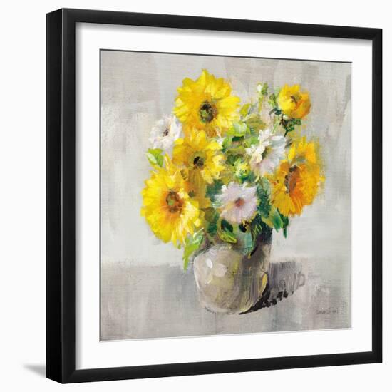 Sunflower Still Life I on Gray-Danhui Nai-Framed Art Print