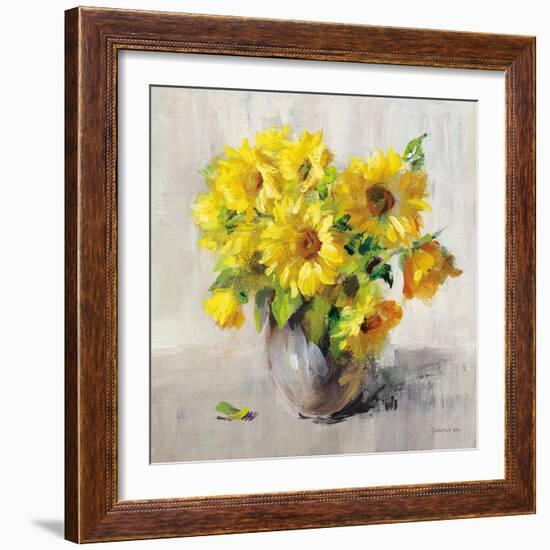 Sunflower Still Life II on Gray-Danhui Nai-Framed Art Print