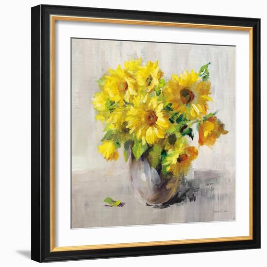 Sunflower Still Life II on Gray-Danhui Nai-Framed Art Print