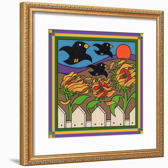 Sunflowers 3 with Kernel and Friends-Denny Driver-Framed Giclee Print