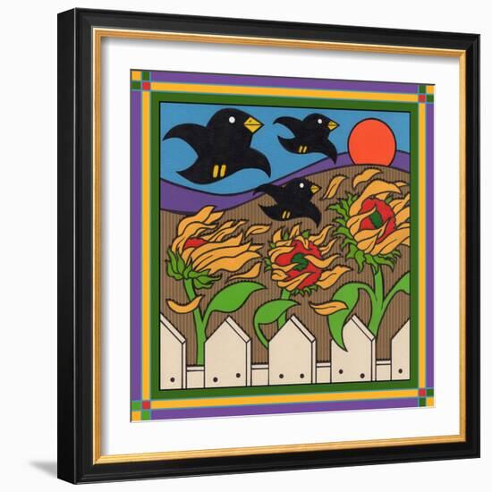 Sunflowers 3 with Kernel and Friends-Denny Driver-Framed Giclee Print