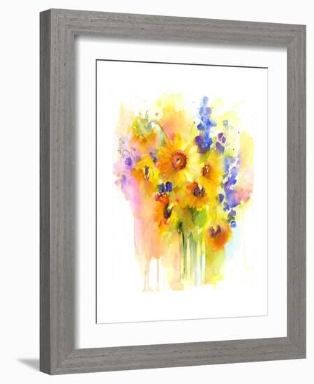 Sunflowers and Delphinium, 2016-John Keeling-Framed Giclee Print