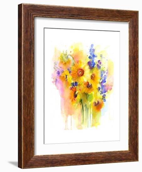 Sunflowers and Delphinium, 2016-John Keeling-Framed Giclee Print