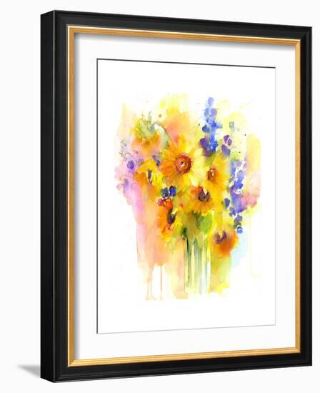 Sunflowers and Delphinium, 2016-John Keeling-Framed Giclee Print