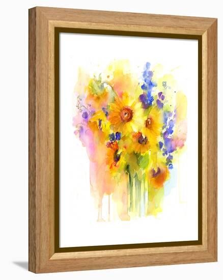 Sunflowers and Delphinium, 2016-John Keeling-Framed Premier Image Canvas