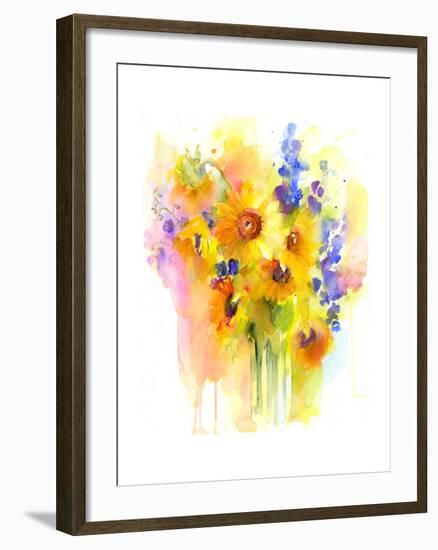 Sunflowers and Delphinium, 2016-John Keeling-Framed Giclee Print