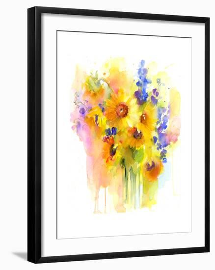 Sunflowers and Delphinium, 2016-John Keeling-Framed Giclee Print