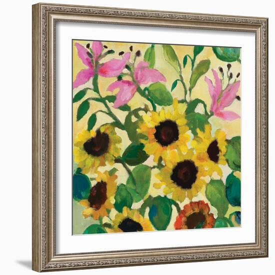 Sunflowers and Pink Lilies-Kim Parker-Framed Giclee Print