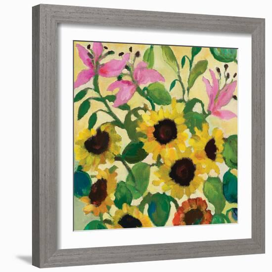 Sunflowers and Pink Lilies-Kim Parker-Framed Giclee Print