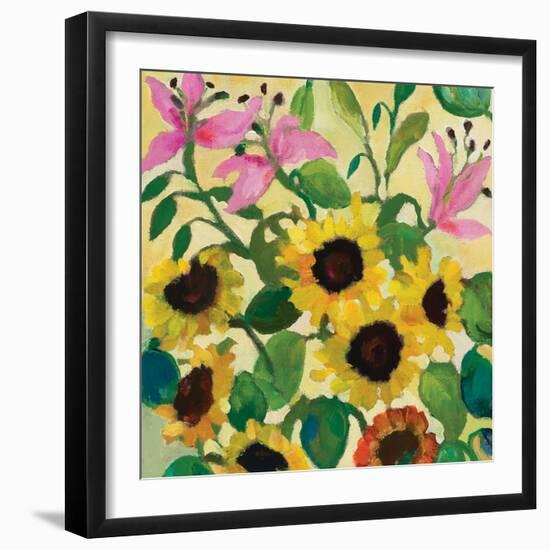 Sunflowers and Pink Lilies-Kim Parker-Framed Giclee Print