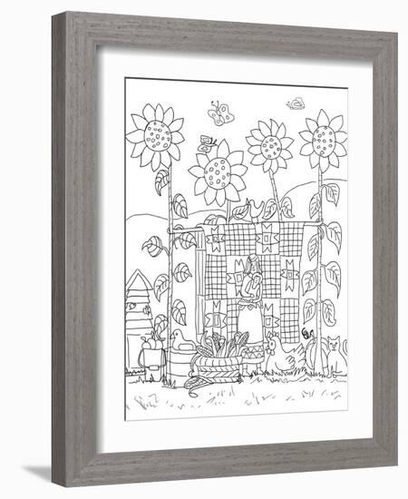 Sunflowers and Quilts Outline Color-Cheryl Bartley-Framed Giclee Print