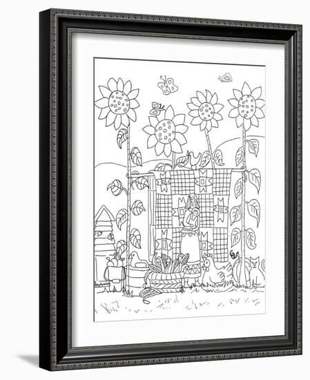 Sunflowers and Quilts Outline Color-Cheryl Bartley-Framed Giclee Print