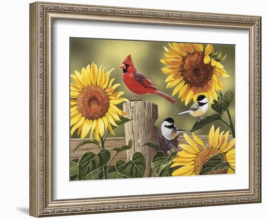 Sunflowers and Songbirds-William Vanderdasson-Framed Giclee Print