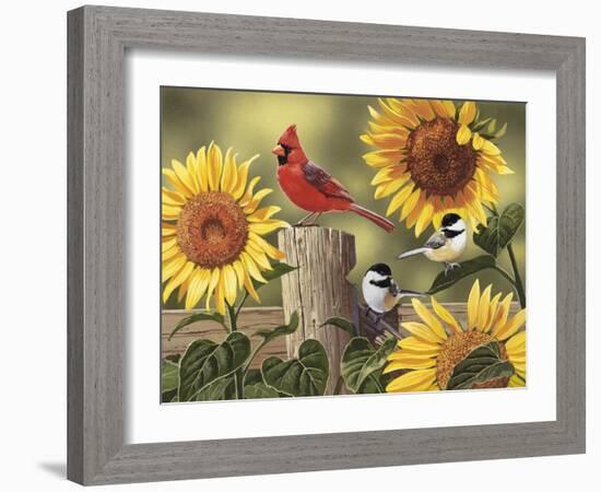 Sunflowers and Songbirds-William Vanderdasson-Framed Giclee Print