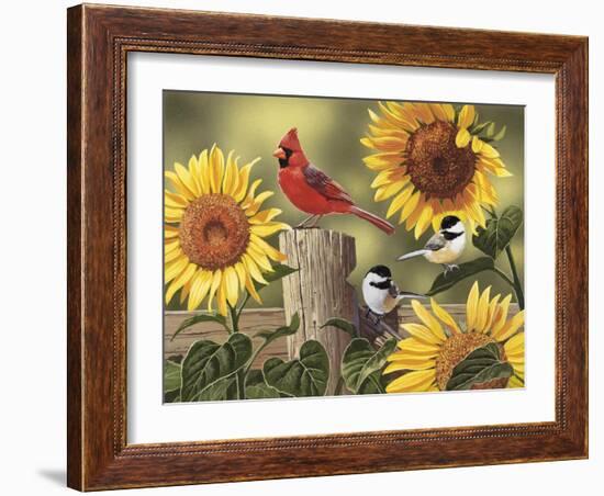 Sunflowers and Songbirds-William Vanderdasson-Framed Giclee Print