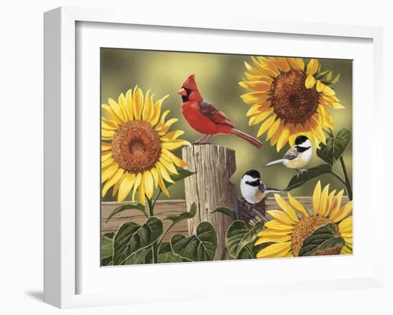 Sunflowers and Songbirds-William Vanderdasson-Framed Giclee Print