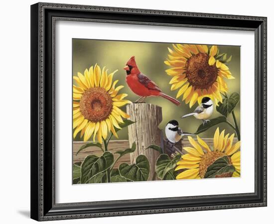 Sunflowers and Songbirds-William Vanderdasson-Framed Giclee Print