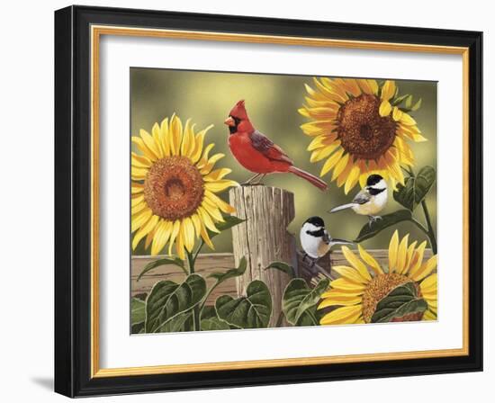 Sunflowers and Songbirds-William Vanderdasson-Framed Giclee Print