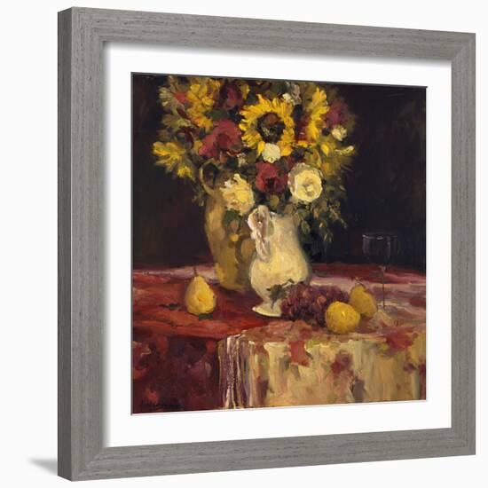 Sunflowers and Wine-Allayn Stevens-Framed Art Print