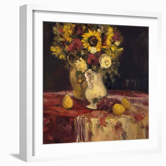 Sunflowers and Wine-Allayn Stevens-Framed Art Print