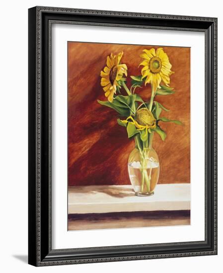 Sunflowers in a Glass Bowl-Helen J. Vaughn-Framed Giclee Print