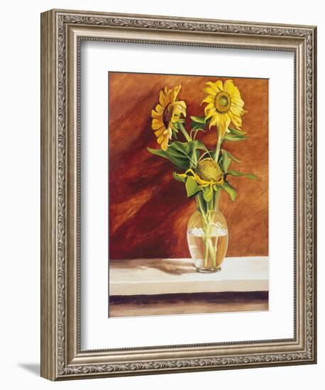 Sunflowers in a Glass Bowl-Helen J. Vaughn-Framed Giclee Print