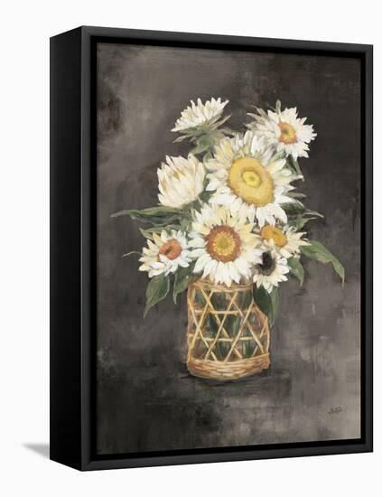 Sunflowers in Rattan Black Crop-Julia Purinton-Framed Stretched Canvas