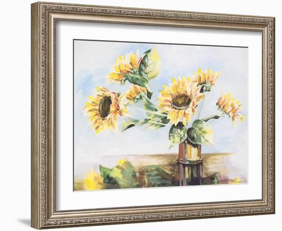 Sunflowers on Golden Vase-Heather A. French-Roussia-Framed Art Print