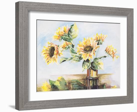 Sunflowers on Golden Vase-Heather A. French-Roussia-Framed Art Print