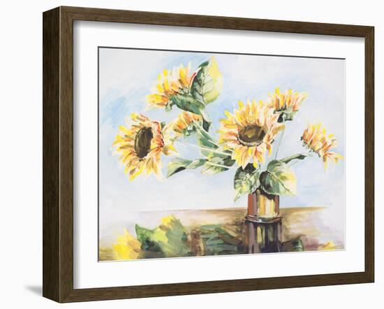 Sunflowers on Golden Vase-Heather A. French-Roussia-Framed Art Print