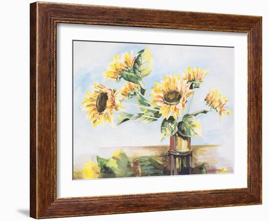 Sunflowers on Golden Vase-Heather A. French-Roussia-Framed Art Print