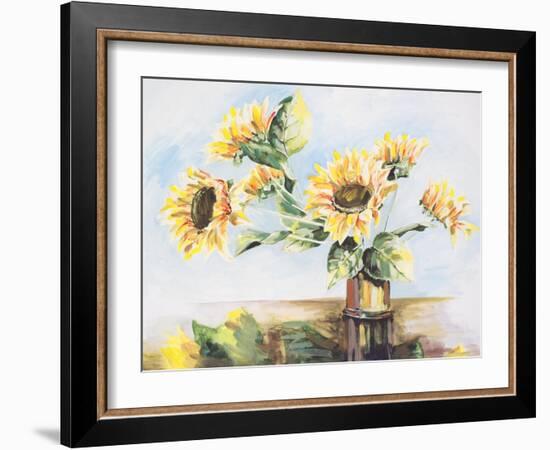 Sunflowers on Golden Vase-Heather A. French-Roussia-Framed Art Print