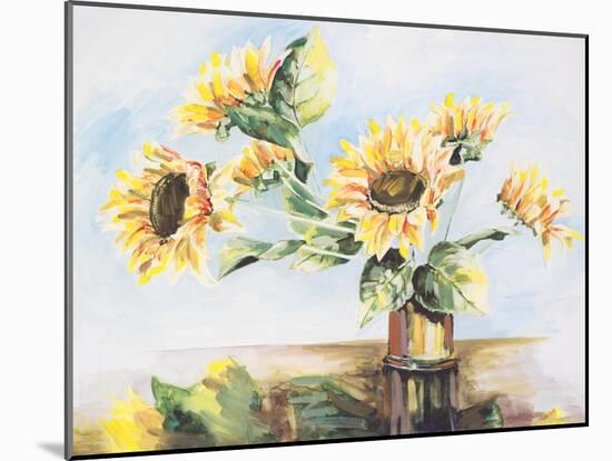 Sunflowers on Golden Vase-Heather A. French-Roussia-Mounted Art Print