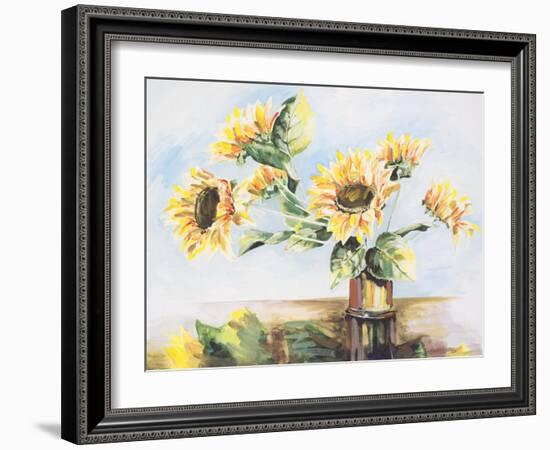 Sunflowers on Golden Vase-Heather A. French-Roussia-Framed Art Print