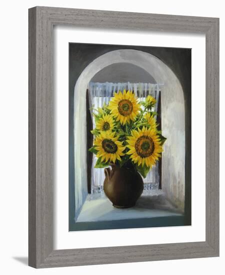 Sunflowers On The Window-kirilstanchev-Framed Art Print