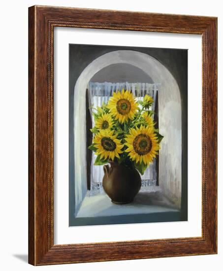 Sunflowers On The Window-kirilstanchev-Framed Art Print