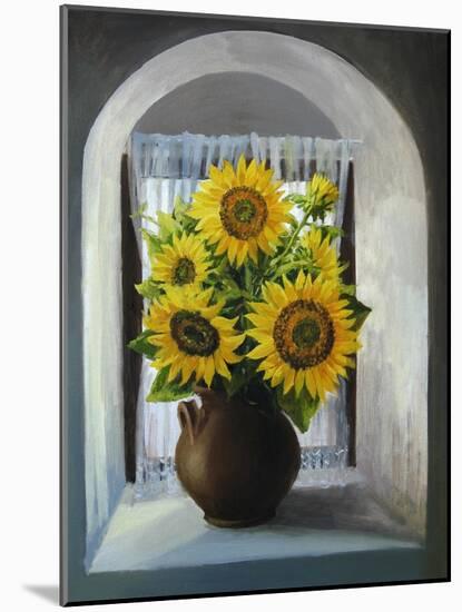 Sunflowers On The Window-kirilstanchev-Mounted Art Print