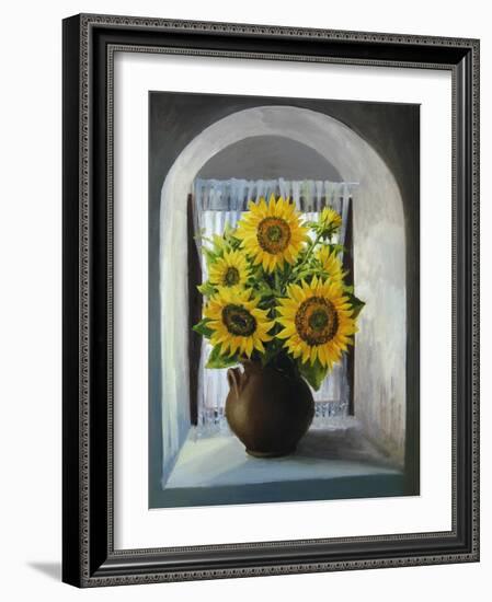 Sunflowers On The Window-kirilstanchev-Framed Art Print