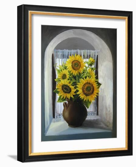 Sunflowers On The Window-kirilstanchev-Framed Art Print