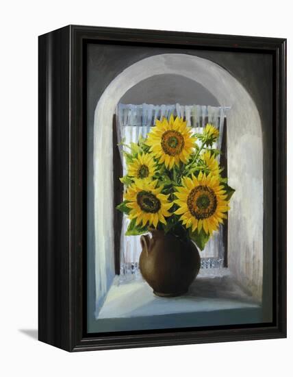 Sunflowers On The Window-kirilstanchev-Framed Stretched Canvas