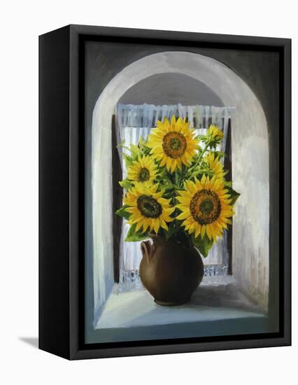 Sunflowers On The Window-kirilstanchev-Framed Stretched Canvas